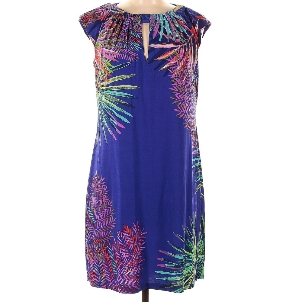 Maggie L Royal Blue Tropical Print Dress Large
